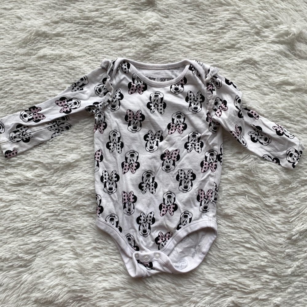 DISNEY White Black Minnie Mouse Softtest Bodysuit 12M